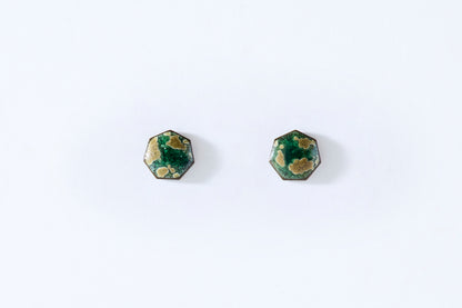 Green Moon Heptagon Earrings
