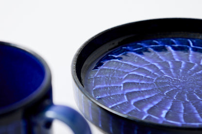 FD Blue Glaze Brush Stroke Coffee Cup & Saucer Hasami Porcelain