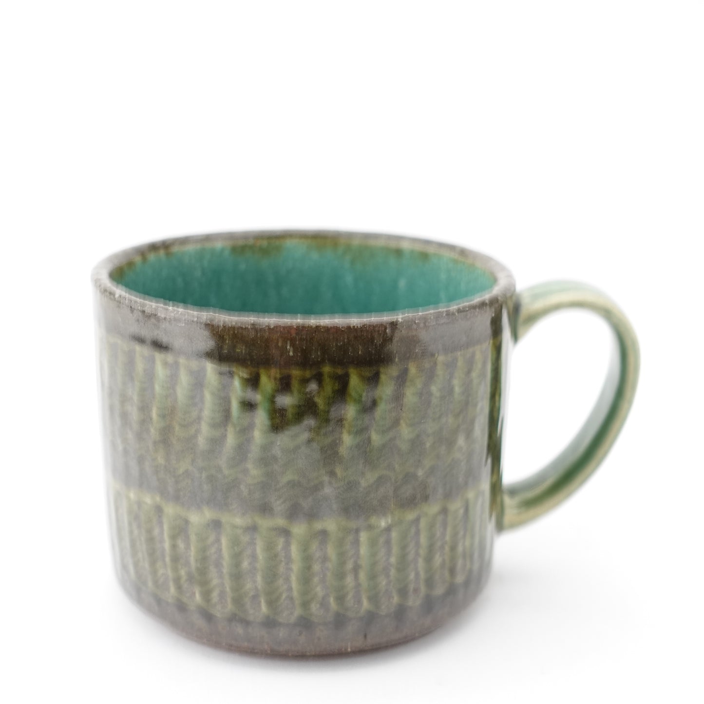 FD Green Glaze Bold Double Brush Stroke Lidded Mug Hasami Porcelain