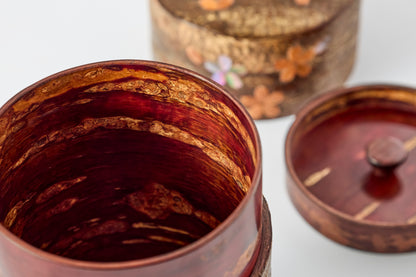 Tea Canister Full Cherry Bark Frosted (Flat) – Shell-Inlaid Scattered Petals