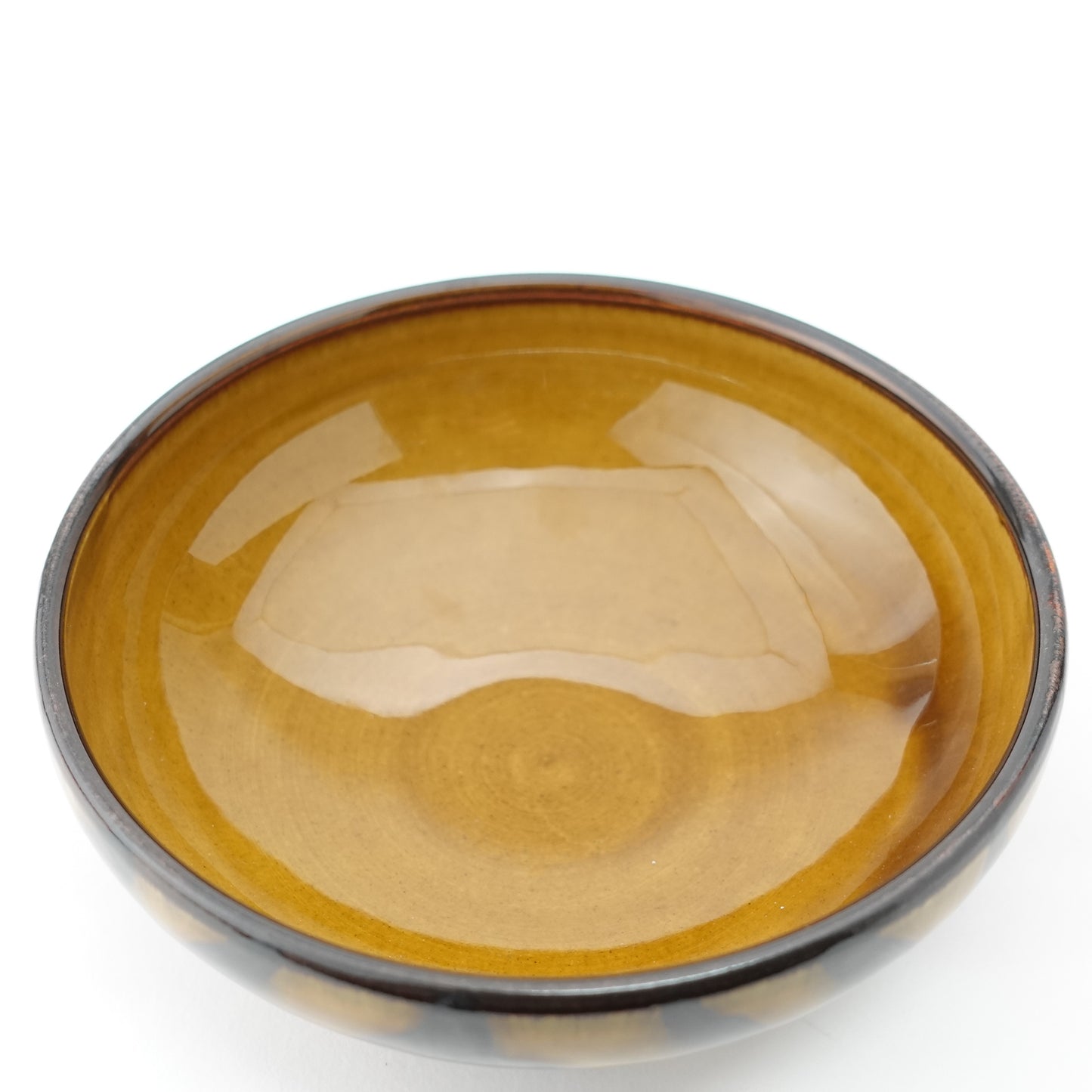 FD Arrow Feather Motif Amber Glaze Round Flat Bowl Hasami Porcelain