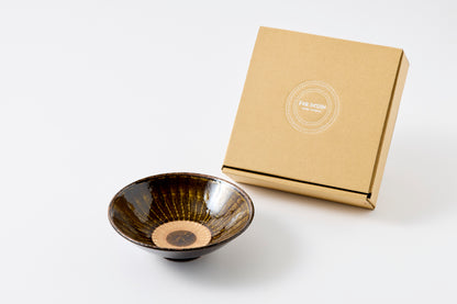 FD Amber Glaze Brush Stroke Mehagi 5.5-inch Flat Bowl Hasami Porcelain