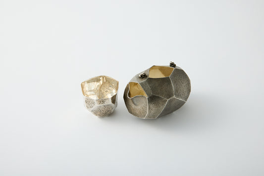 Pure Silver Bamboo-Shaped Sake Cup with Gold Inlay