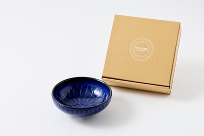 FD Blue Glaze Brush Round Flat Bowl Hasami Porcelain