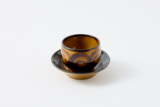 FD Circle Motif Amber Glaze Sencha Teacup & Saucer Hasami Porcelain