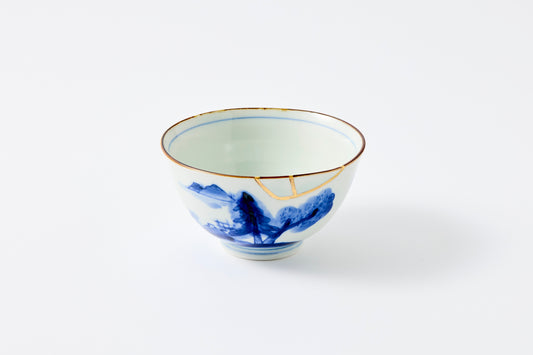 Gold Line Kosome Landscape Rice Bowl Imari Porcelain