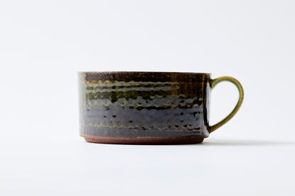 FD Green Glaze Bold Double Brush Stroke Soup Mug Hasami Porcelain