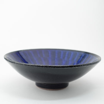 FD Blue Glaze Brush Stroke Mehagi 5.5-inch Flat Bowl Hasami Porcelain