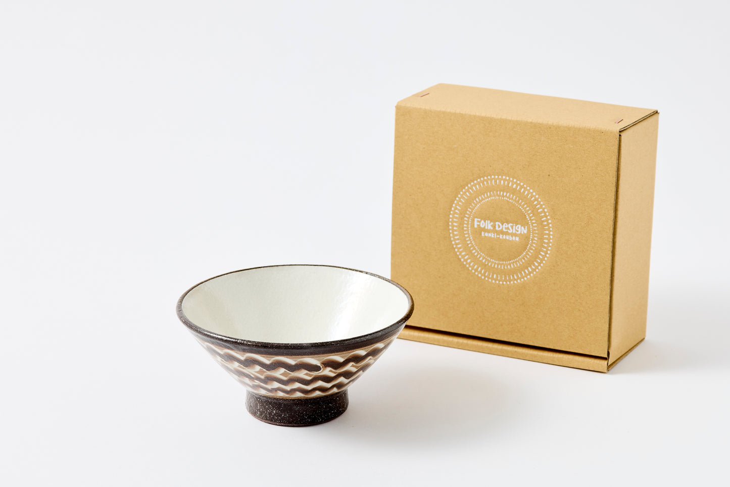 FD White Glaze Ripple Rice Bowl Hasami Porcelain