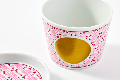 Soba Choko & Condiment Plate Set - JA Checkered Circle Pattern Wine Red