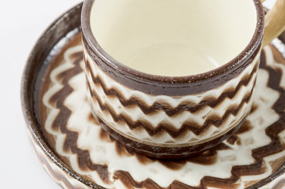FD White Glaze Ripple Coffee Cup & Saucer Hasami Porcelain