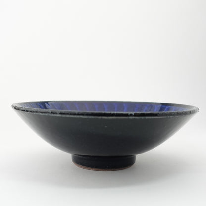 FD Blue Glaze Brush Stroke Mehagi 5.5-inch Flat Bowl Hasami Porcelain