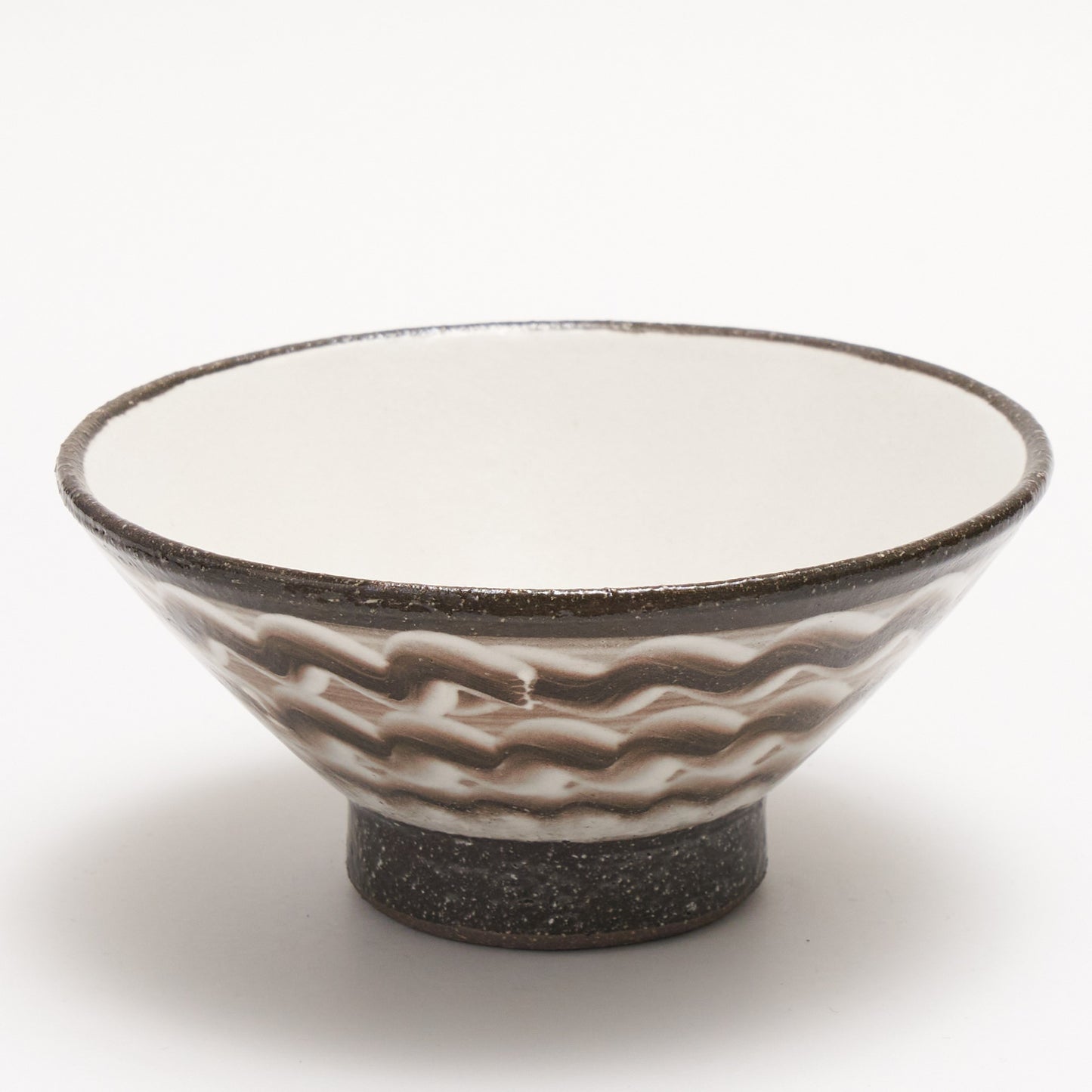 FD White Glaze Ripple Rice Bowl Hasami Porcelain