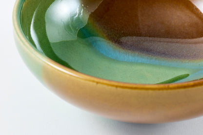 FD Amber Oribe Split Glaze Round Flat Bowl Hasami Porcelain