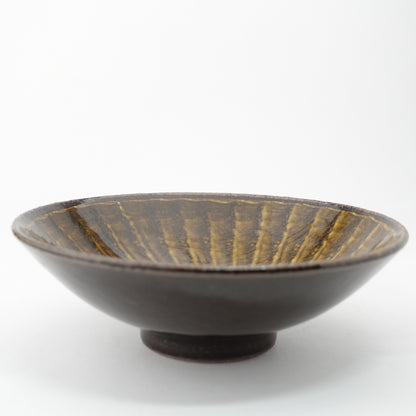 FD Amber Glaze Brush Stroke Mehagi 5.5-inch Flat Bowl Hasami Porcelain