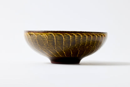 FD Amber Glaze Brush Stroke Round Flat Bowl Hasami Porcelain