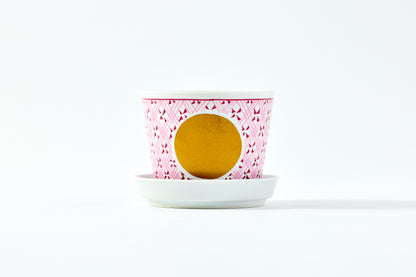 Soba Choko & Condiment Plate Set - JA Checkered Circle Pattern Wine Red