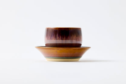 FD Rust Rim and Amber Glaze Sencha Teacup & Saucer Hasami Porcelain
