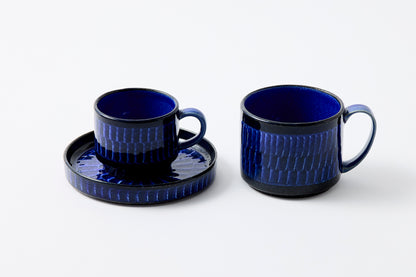 FD Blue Glaze Brush Stroke Coffee Cup & Saucer Hasami Porcelain