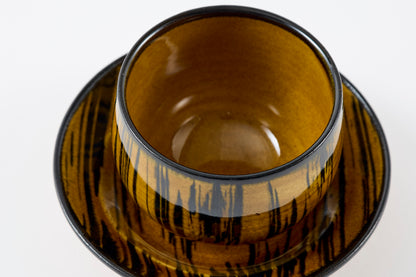FD Striped Amber Glaze Sencha Teacup & Saucer Hasami Porcelain