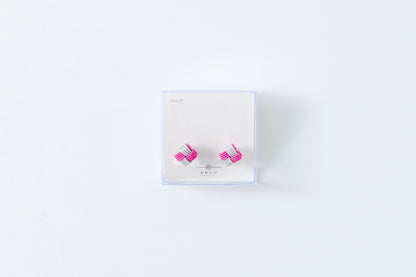 Ichimatsu | Non-Pierced Earrings (Resin) - Rhododendron & Silver