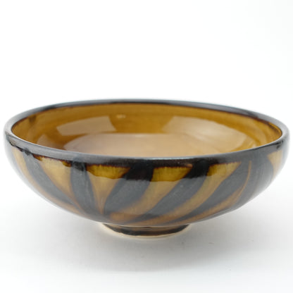 FD Arrow Feather Motif Amber Glaze Round Flat Bowl Hasami Porcelain