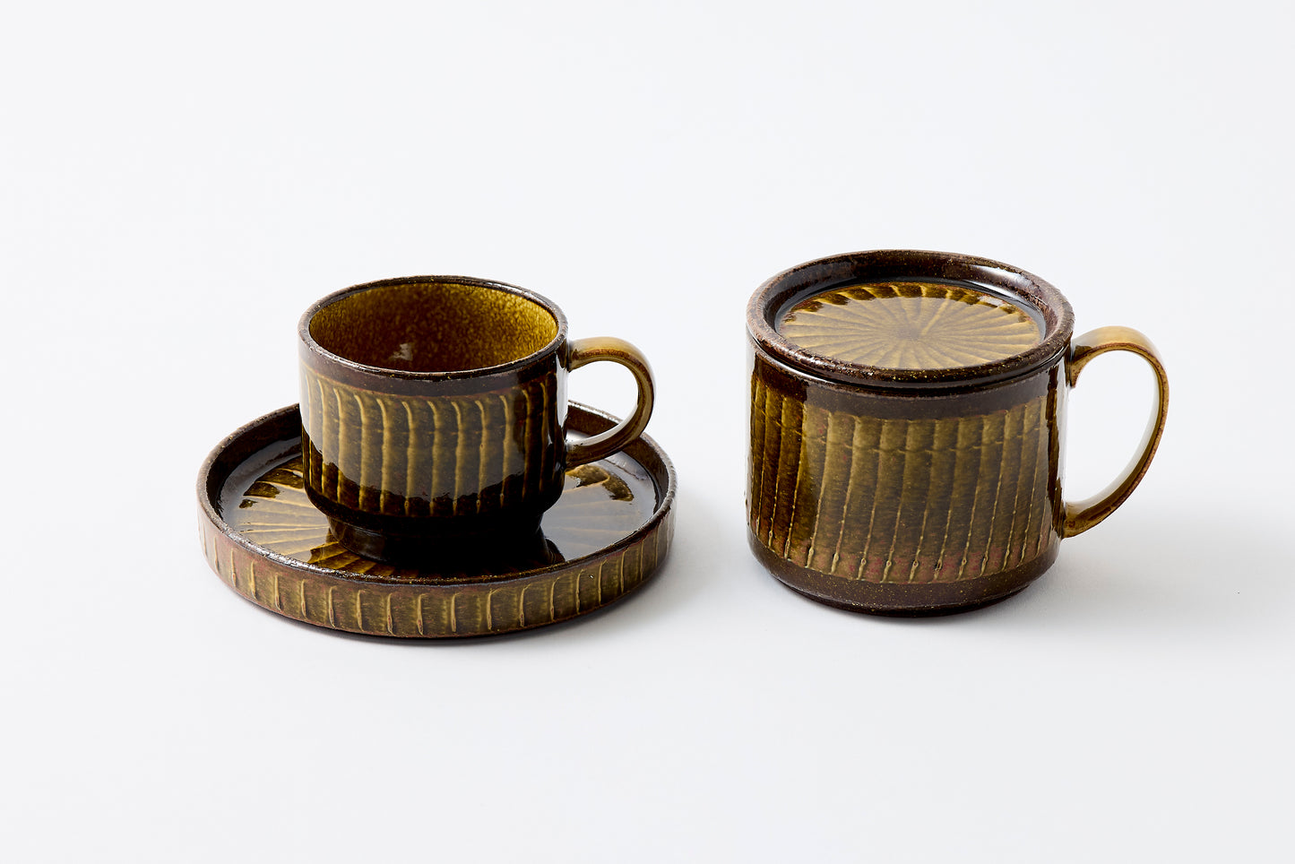 FD Amber Glaze Brush Stroke Coffee Cup & Saucer Hasami Porcelain