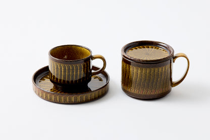 FD Amber Glaze Brush Stroke Coffee Cup & Saucer Hasami Porcelain