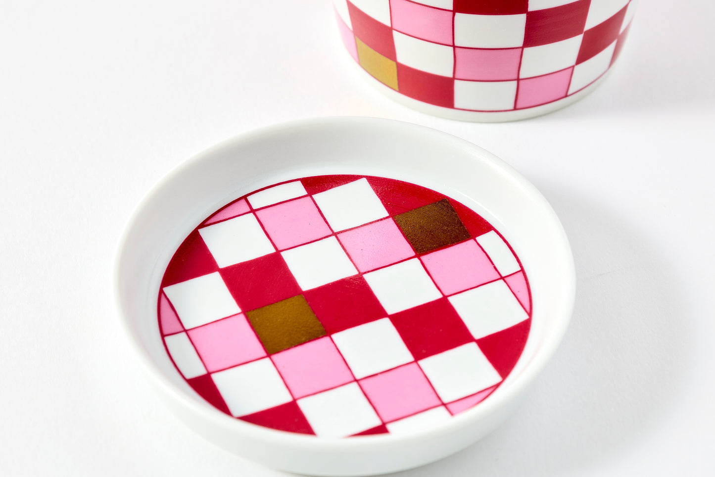 Soba Choko & Condiment Plate Set - JA Checkered Wine Red