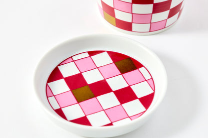 Soba Choko & Condiment Plate Set - JA Checkered Wine Red