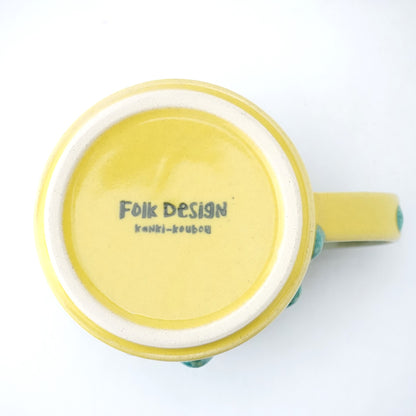 FD Green Rim Drip on Yellow Tall Mug Hasami Porcelain