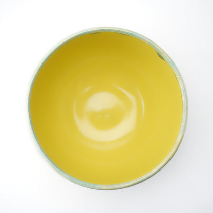 Green Rim Drip on Yellow Round Bowl Matcha Bowl Hasami Porcelain