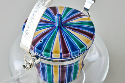Kutani Glass Teapot - Iroe Tokusa Motif Blue
