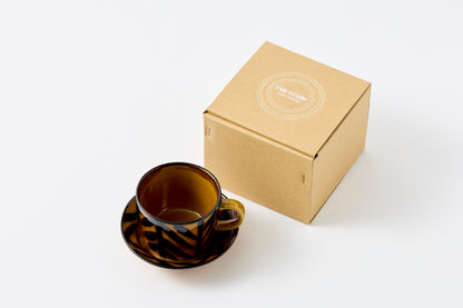 Arrow Feather Motif Amber Glaze Cup & Saucer Hasami Porcelain
