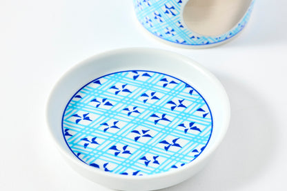 Soba Cup & Condiment Plate Set - Grid Circle Pattern