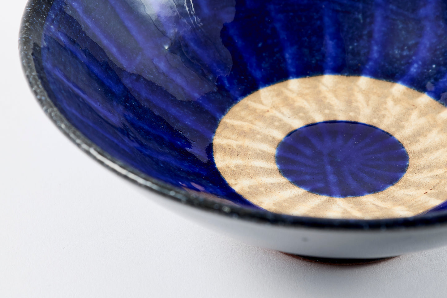 FD Blue Glaze Brush Stroke Mehagi 5.5-inch Flat Bowl Hasami Porcelain