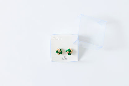Ichimatsu | Pierced Earrings (Surgical Stainless Steel) - Green & Gold