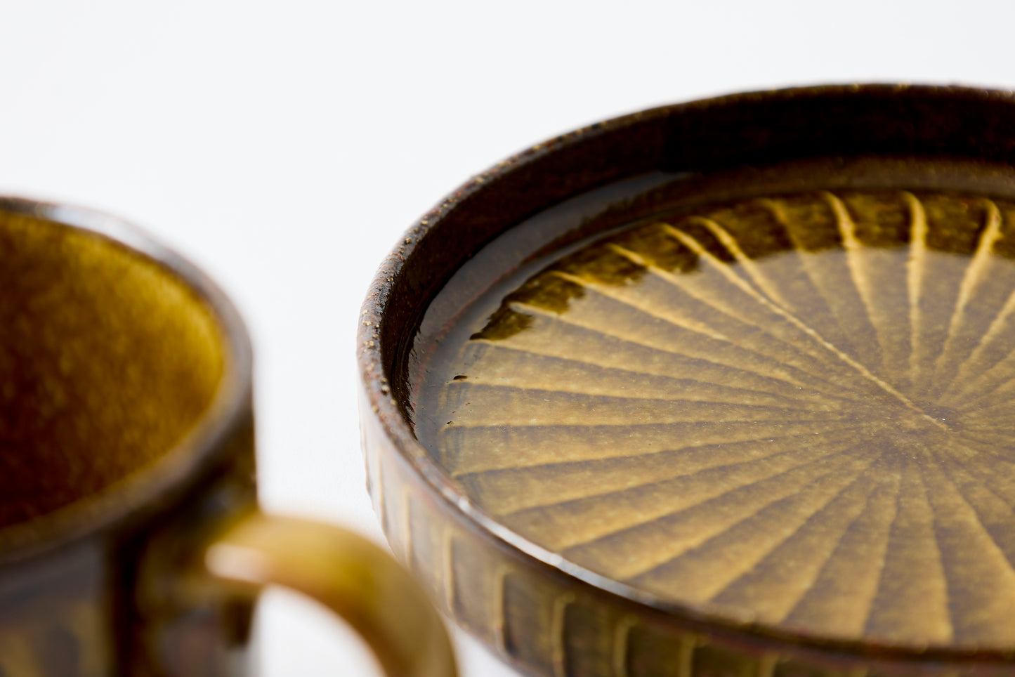 FD Amber Glaze Brush Stroke Coffee Cup & Saucer Hasami Porcelain