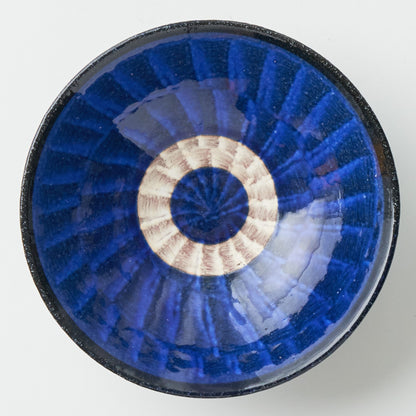 FD Blue Glaze Brush Stroke Mehagi 5.5-inch Flat Bowl Hasami Porcelain