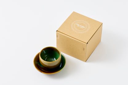 FD Amber Oribe Split Glaze Sencha Teacup & Saucer Hasami Porcelain