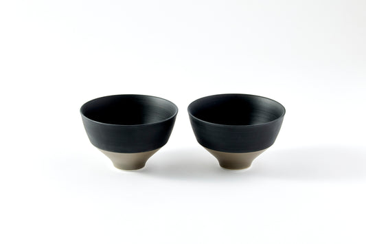 Set of 2 Stepped Rice Bowls - Black