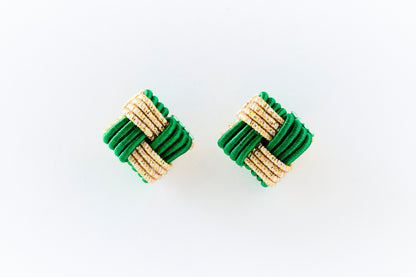 Ichimatsu | Pierced Earrings (Surgical Stainless Steel) - Green & Gold