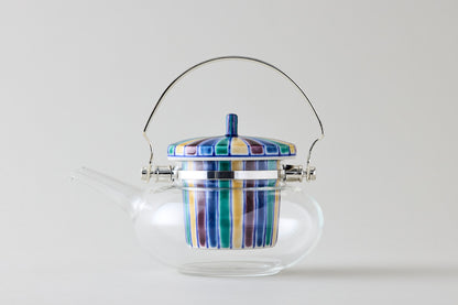 Kutani Glass Teapot - Iroe Tokusa Motif Blue