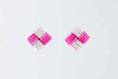 Ichimatsu | Non-Pierced Earrings (Resin) - Rhododendron & Silver