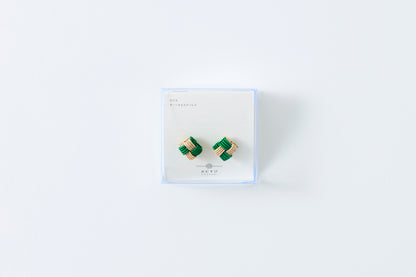 Ichimatsu | Pierced Earrings (Surgical Stainless Steel) - Green & Gold